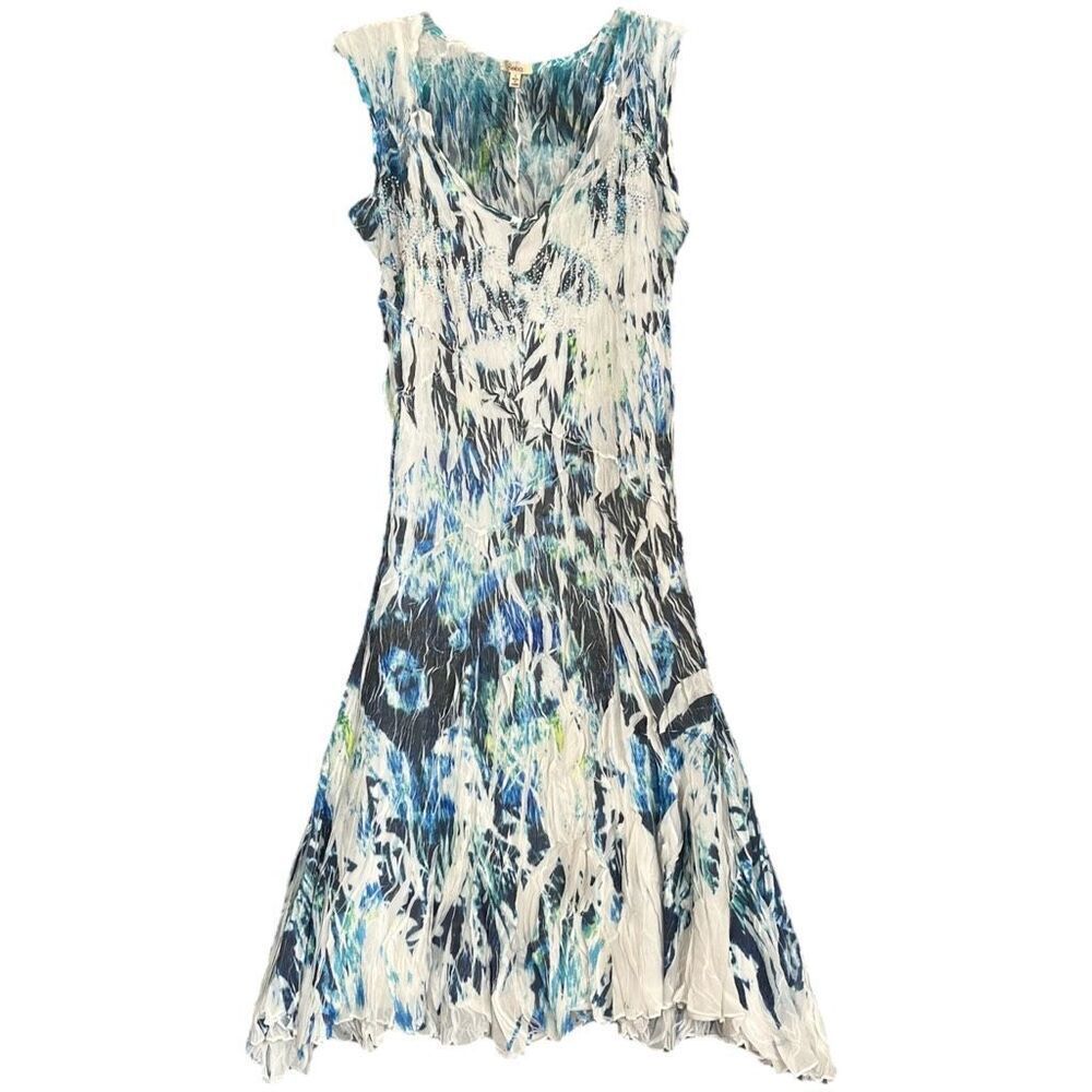 Reba Pleated Rhinestone Midi Dress Womens Large Sleeveless Sheer Fairy Goddess